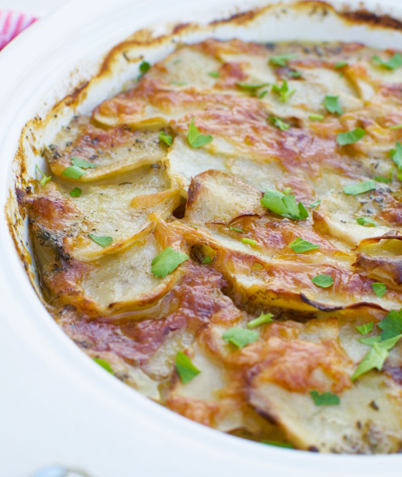 Potato bake with bacon, otherwise known as boulangere potatoes!