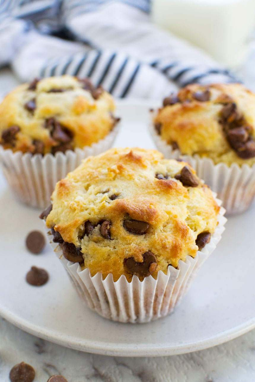 Greek Yogurt Choc Chip Muffins (Low Sugar Recipe) - Scrummy Lane