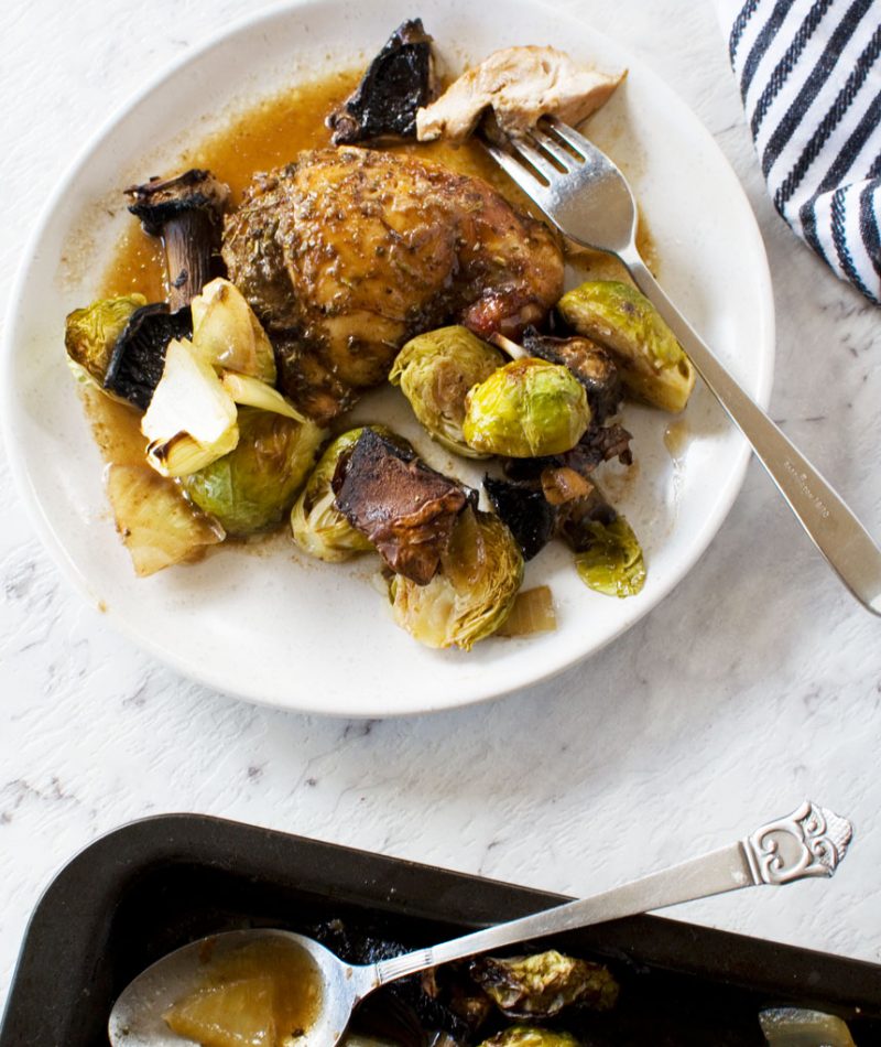 Honey balsamic chicken with mushrooms & brussels sprouts