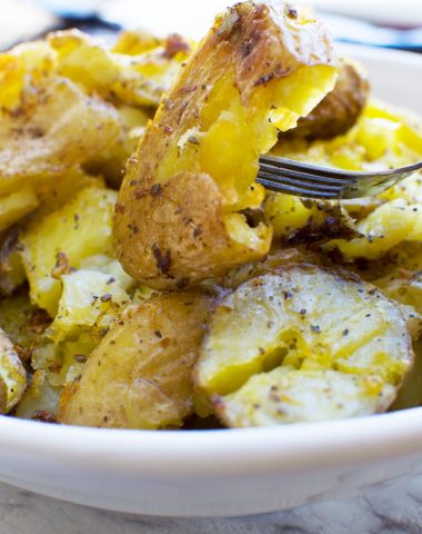Greek style crispy smashed potatoes
