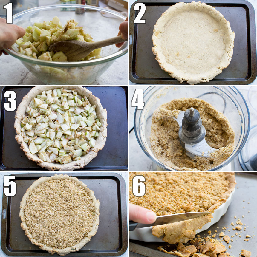 Assembling an apple crumble pie