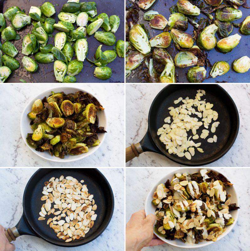Crispy brussels sprouts with tahini sauce and almonds Scrummy Lane