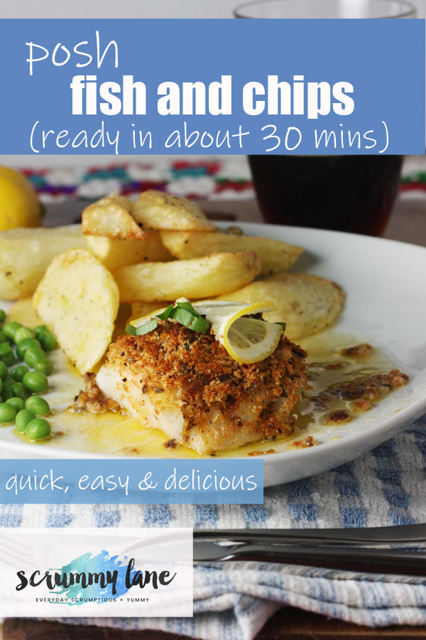 A plate of homemade fish and chips in lemon butter sauce