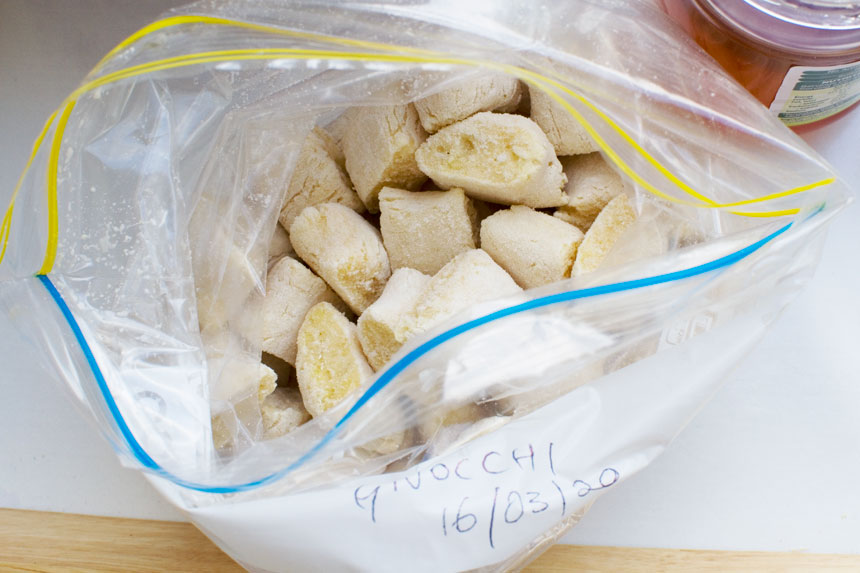 A bag of frozen homemade gnocchi