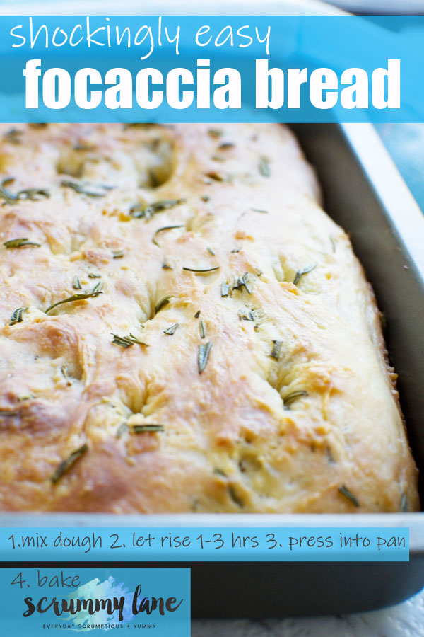 A Pinterest image of a pan of freshly baked Italian focaccia bread