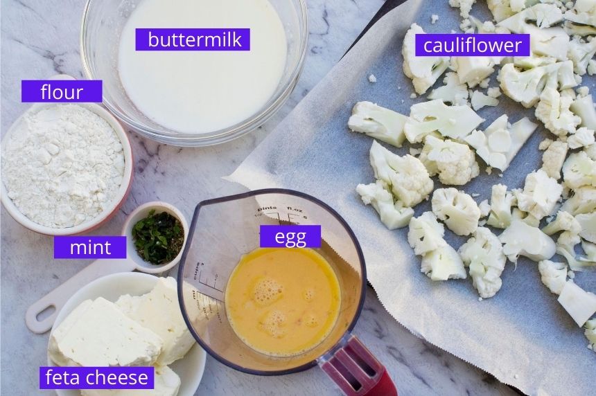 Ingredients for cauliflower fritters