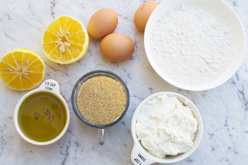 ingredients to make a ricotta lemon loaf cake