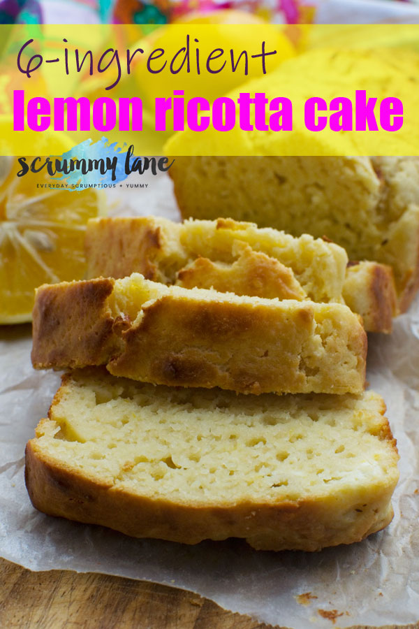 A Pinterest image of a sliced ricotta lemon loaf cake