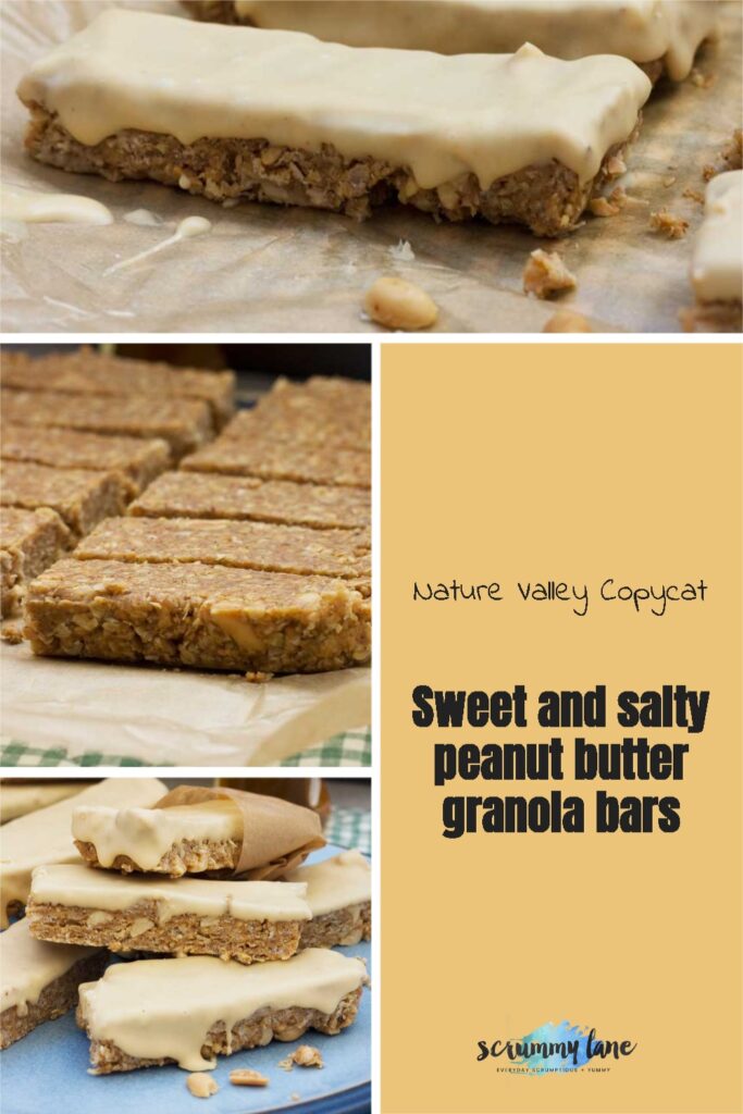 3 images of peanut butter granola bars with a title on it for Pinterest