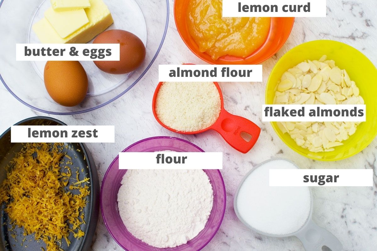 Ingredients for lemon bakewell slices frangipane layer