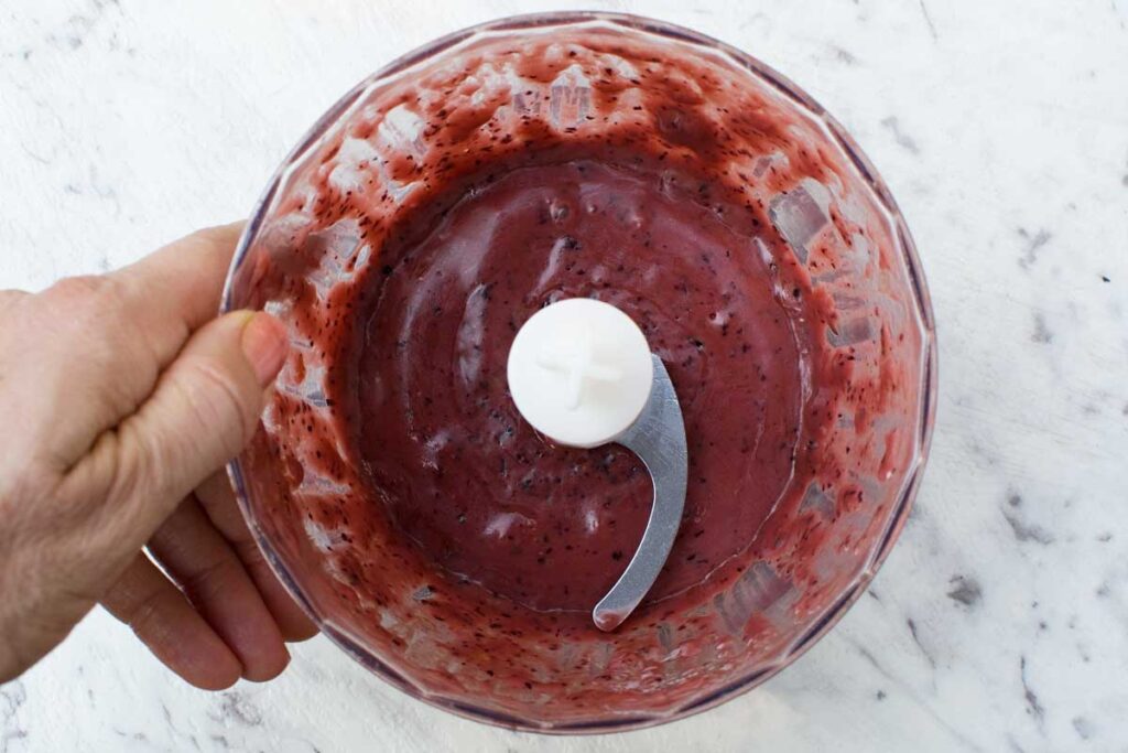 Blueberry dressing from above in a mini food processor