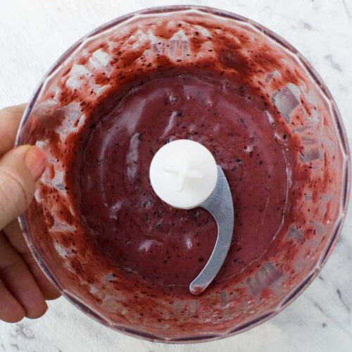 Blueberry dressing from above in a mini food processor