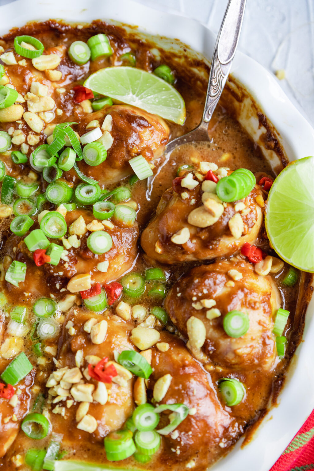 Easy Spicy Thai Peanut Butter Chicken Thighs - Scrummy Lane