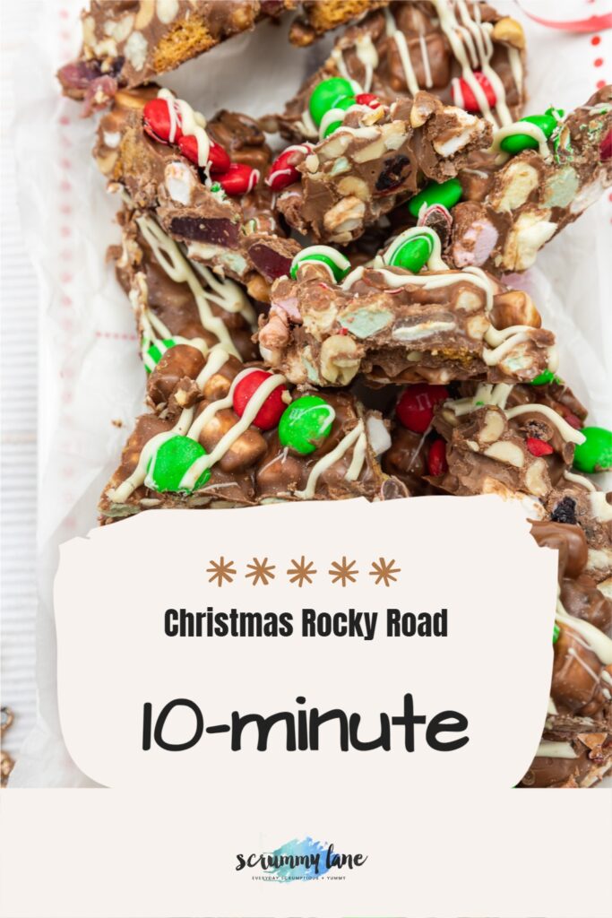 Christmas rocky road from above on a white plate