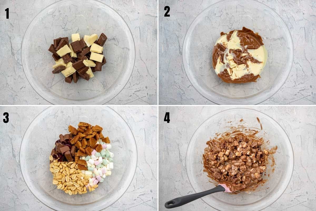 4 images showing how to make rocky road 