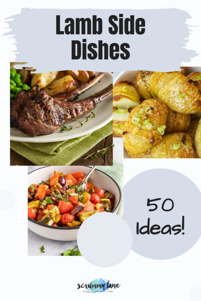 Collage of 3 images of side dishes for lamb with a title on it for Pinterest