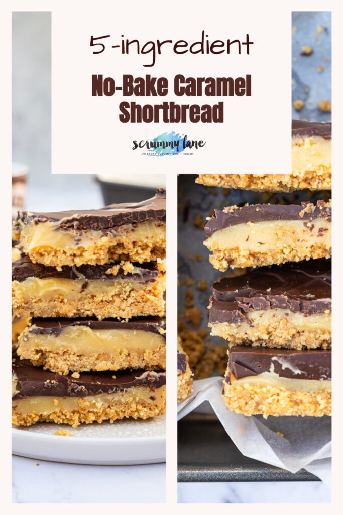 Collage of 2 images of caramel slice side by side with a title at the top for Pinterest