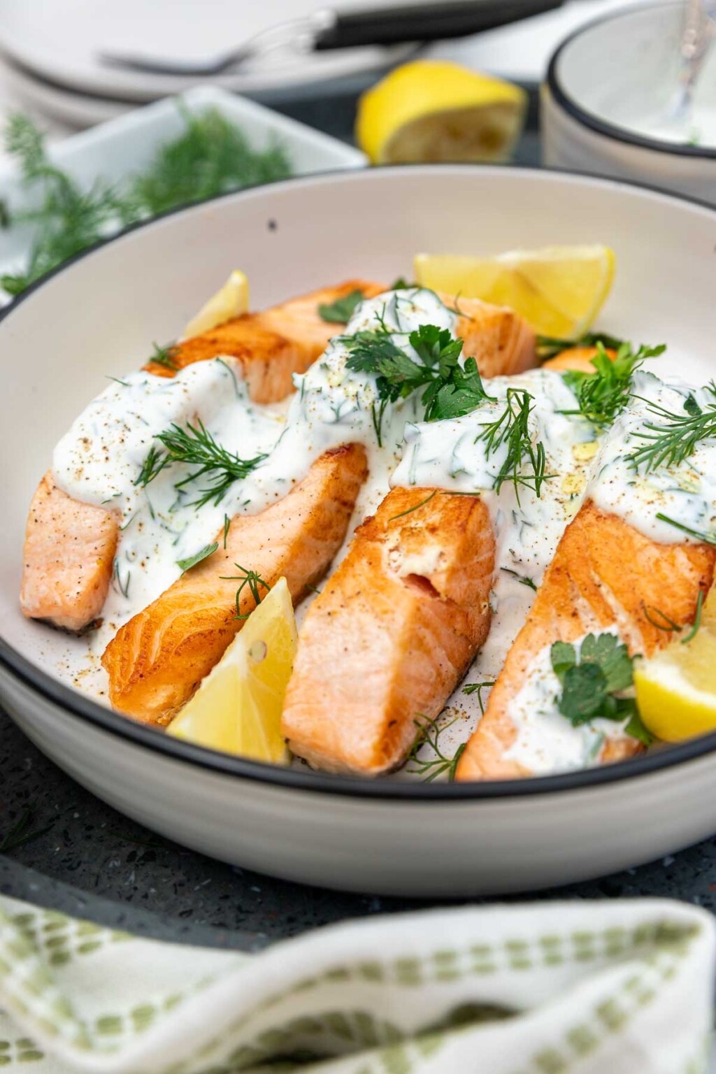 10-Minute Salmon With Yogurt Dill Sauce - Scrummy Lane