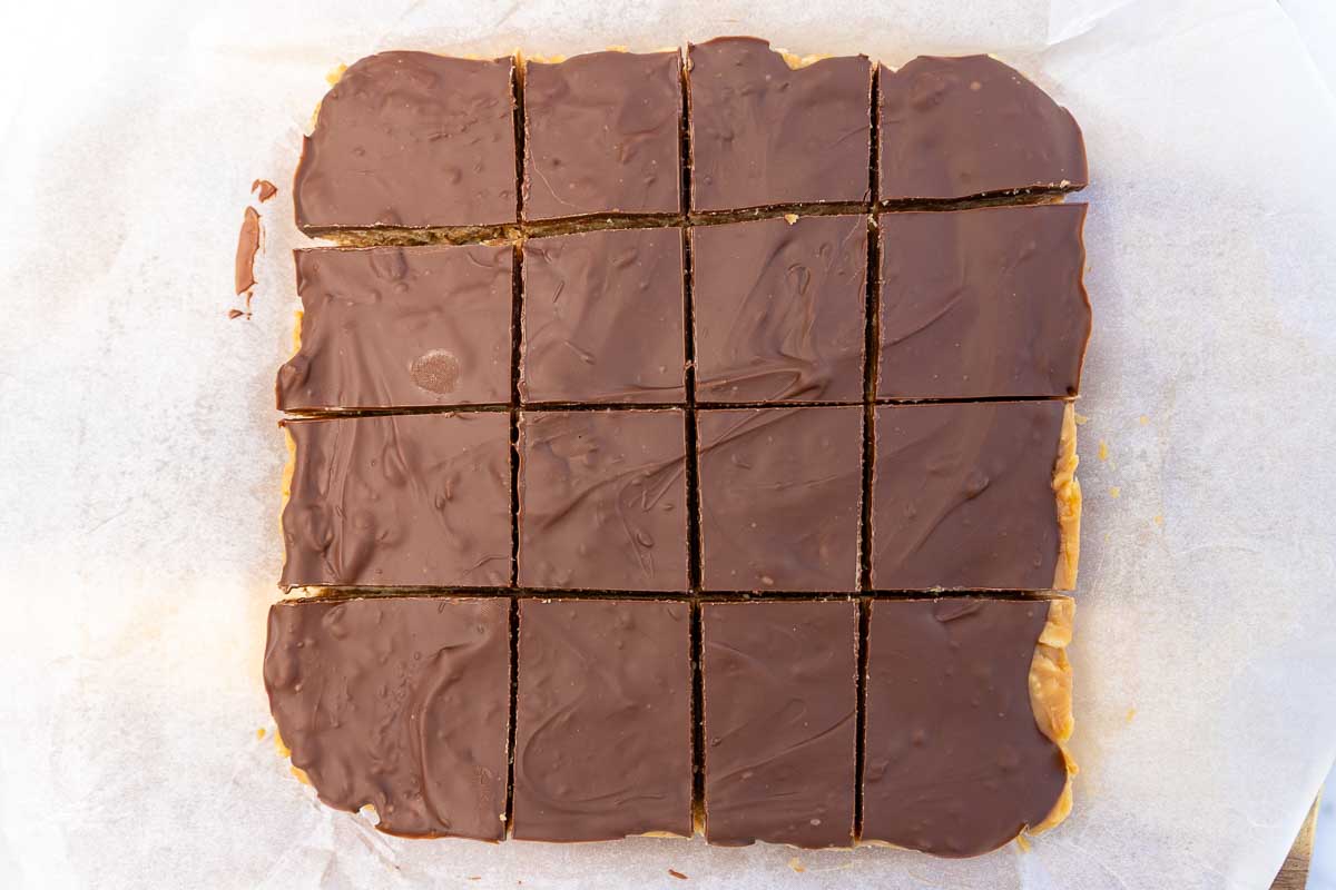 An overhead view of the bars cut into squares.